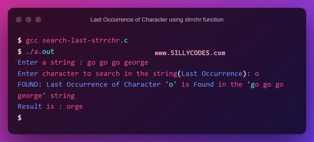 last-occurrence-of-character-using-strrchr-function