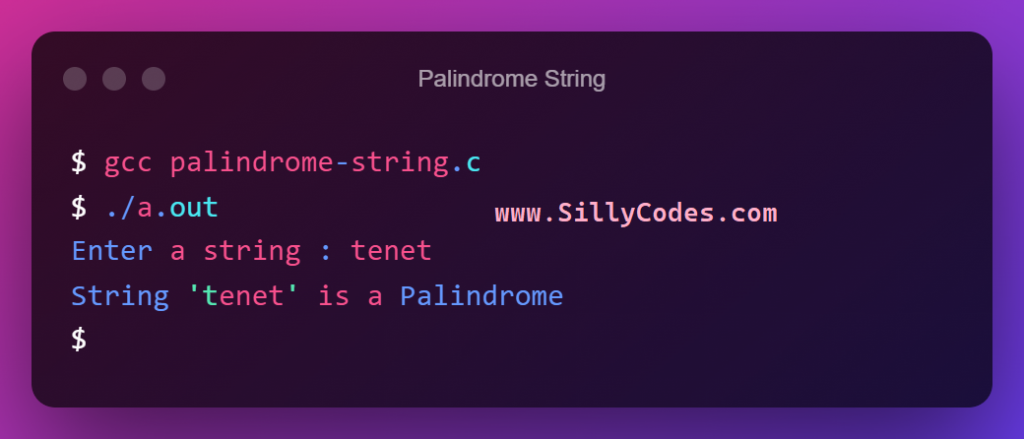 palindrome-string-in-c-program-output