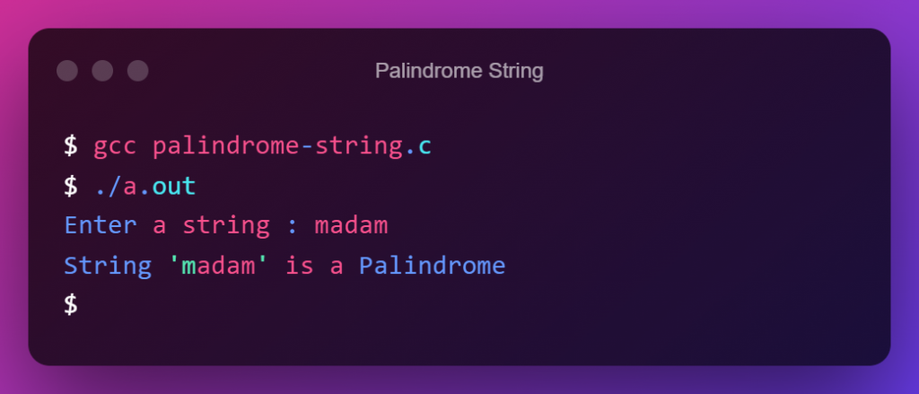palindrome-string-using-user-defined-function