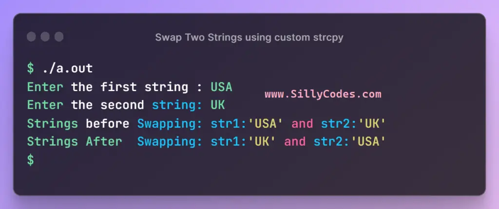 swap-two-strings-in-c-using-library-function-program-output