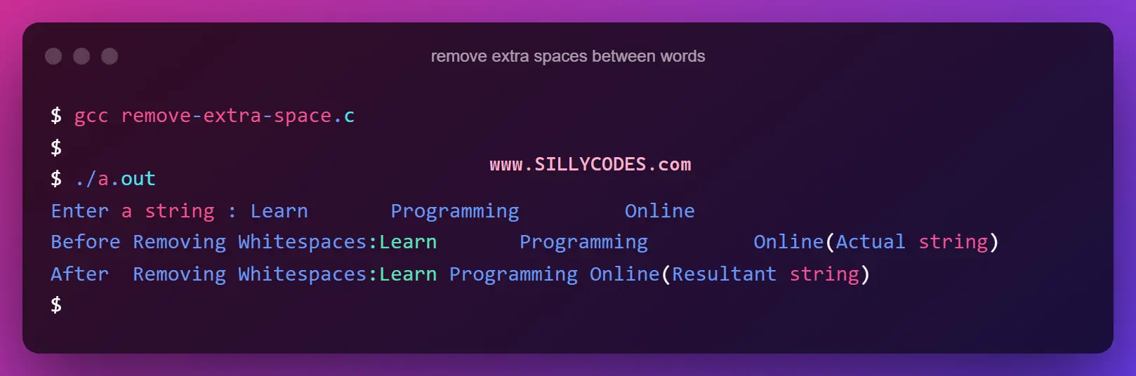 Program To Remove Extra Spaces Between The Words In C