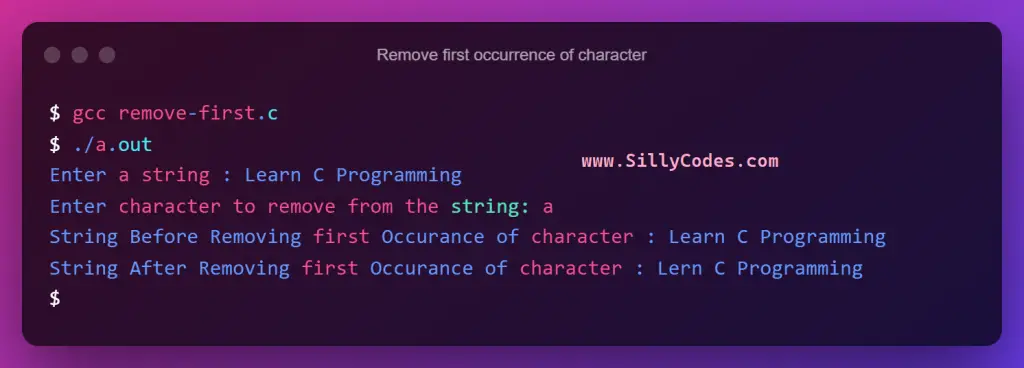 remove-first-occurrence-of-character-in-string-in-c-program-output