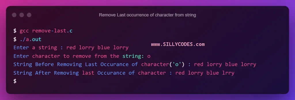 remove-last-occurrence-of-character-from-string-program-output