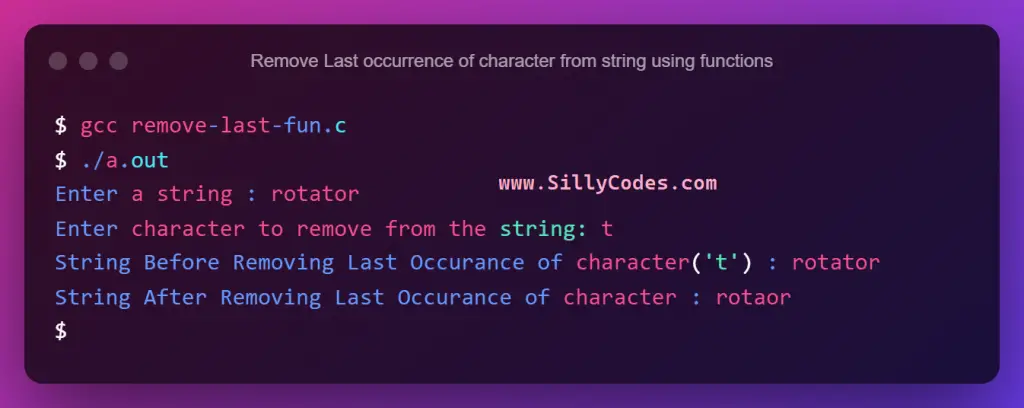 remove-last-occurrence-of-character-from-string-using-functions