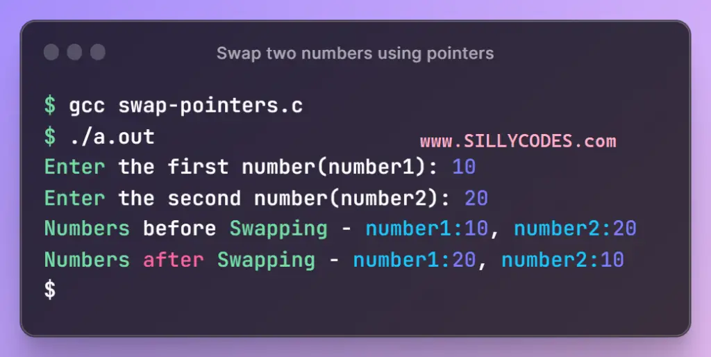 swap-two-numbers-using-pointers-in-c-program-output
