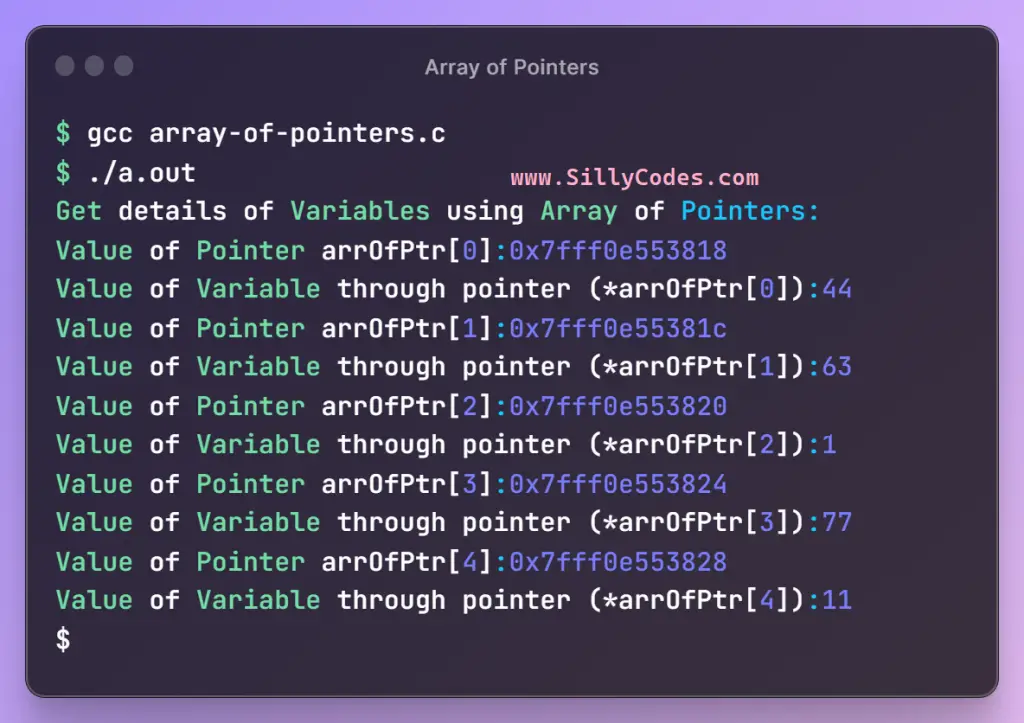 array-of-pointers-in-c-program-output