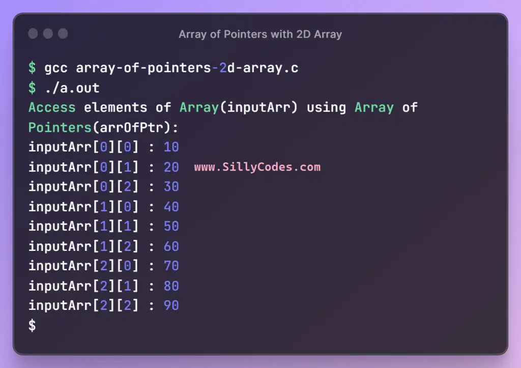 array-of-pointers-with-2D-Array-in-C-Example-program
