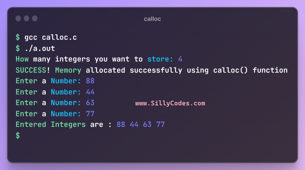 calloc-function-in-c-language-program-output